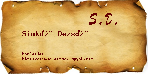Simkó Dezső névjegykártya